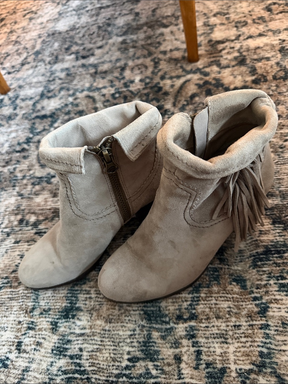 Sam Edelman Beige Suede Fringe Ankle Boots